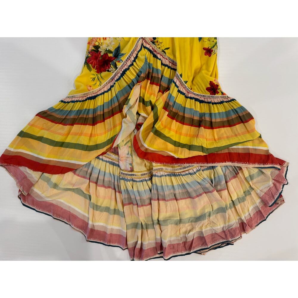 FARM Rio Anthropologie Marketplace Wrap Dress XS Yellow Floral Maxi Resort Boho - Picture 12 of 16